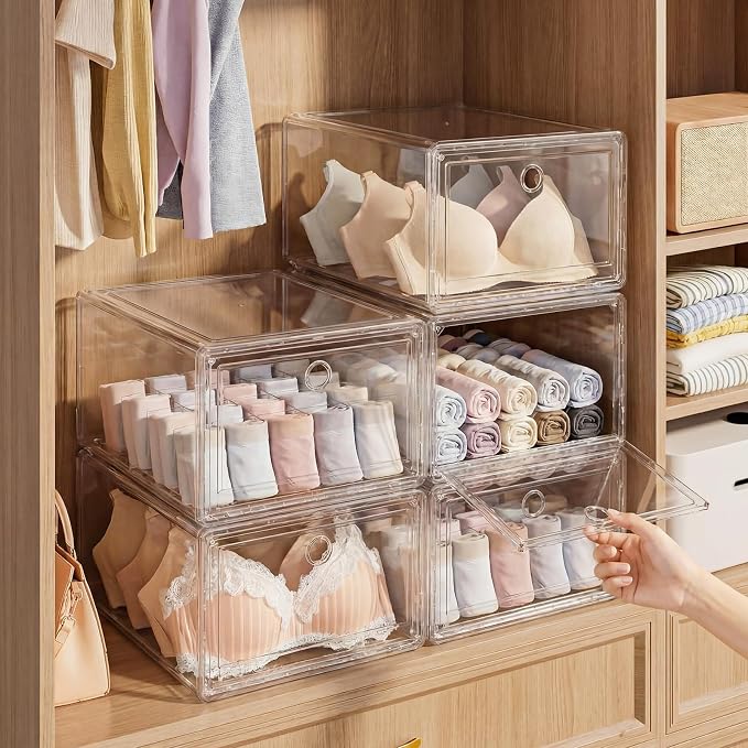 10 Pack Stackable Clear Storage Bins with Front Door 5-sided Transparent Organizer Boxes Plastic Storage Containers for Clothes, Toys, Classroom Supplies, and Home Organization - Image 4