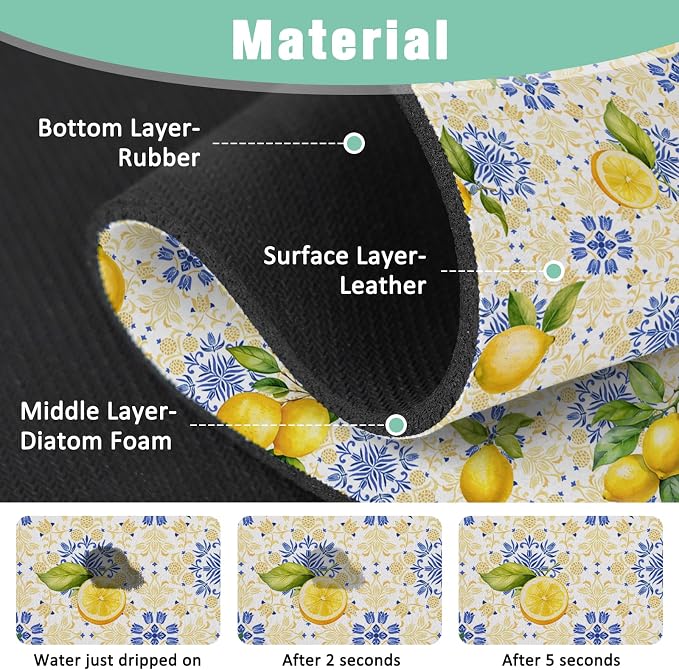 Kitchen Sink Splash Guard Faucet Mat 15" X 5.5" Lemon Absorbent Fast Drying Mat Faucet Draining Mat Sink Splash Guard Behind Faucet Drip Catcher for Kitchen Bathroom - Image 3