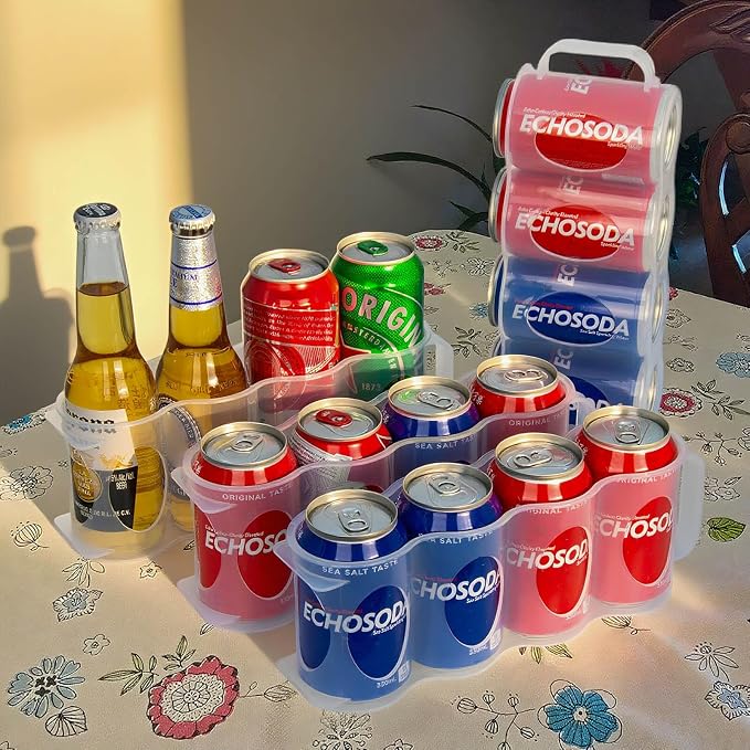 Portable Soda Can Organizer for Refrigerator, Clear, 2 Pack | Soda can holder for cooler, with handle, stackable, eco-friendly plastic, keep soda cans and beer bottles from rolling - Image 6