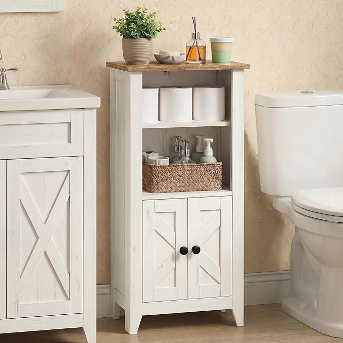 VASAGLE LIRY Collection - Storage Cabinet, Farmhouse Floor Cabinet, Freestanding Storage Organizer for Bathroom Kitchen Entryway, Adjustable Shelf, Cloud White and Rustic Brown UBBK313W101S by VASAGLEbySONGMICSHOME