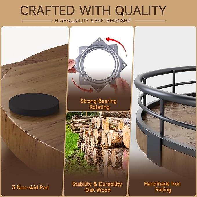AMH 13-Inch Farmhouse Oak Lazy Susan Organizer, Walnut Finish | Smooth rotating oak tray with walnut finish for dining tables, kitchen counters, pantries and cabinet storage. - Image 4