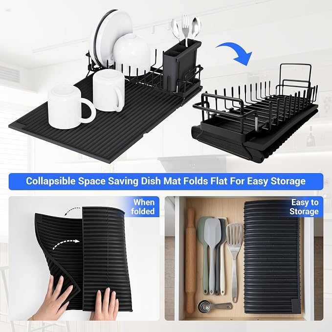 Expandable & Collapsible Dish Drying Rack for Over The Sink and in Sink, Stainless Steel with Silicone Drip Tray, Space Saving Adjustable Dish Rack for Small Kitchen, Apartment & RV - Image 5