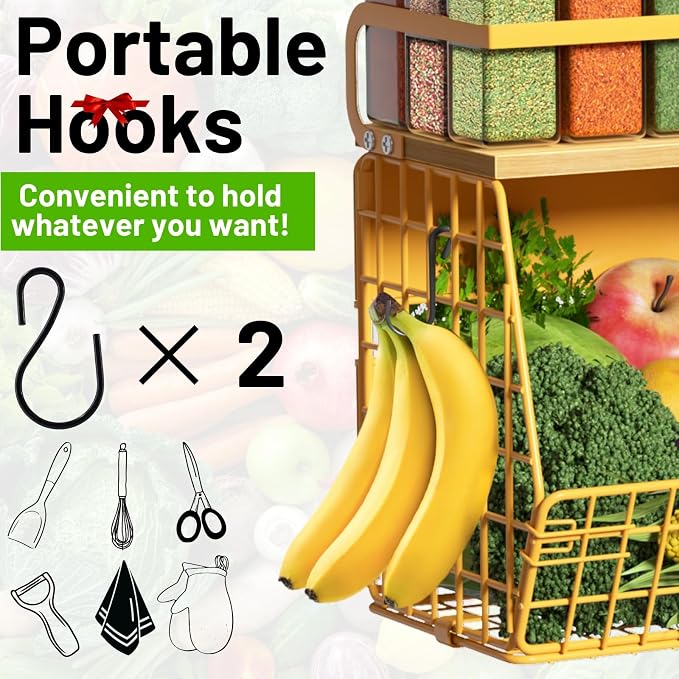 Magnetic Shelf for Fridge with Wood Lid, Fruit Potato and Onion Storage Bins, Pantry Organizers & Storage, Large Container Magnetic Spice Rack for Refrigerator, Kitchen Counter, Cabinet (Yellow, 2) - Image 6