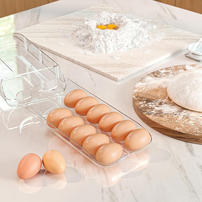 theaoo Egg Holder for Fridge, Automatic Rolling Egg Container, Clear, 3Pack | Quick Removable Inner Tray For Easy Egg Loading. Stackable Egg Dispenser For Refrigerator Storage And Organization - Image 7
