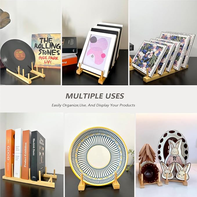Plate Display Stands, 2 Pack 5-Slot Wooden Plate Holder Organizer | Sturdy Craft Show Display Stand for Art Prints, Book, Photo, Picture Frame, Plaque, Platter and Tabletop Decor - Image 4
