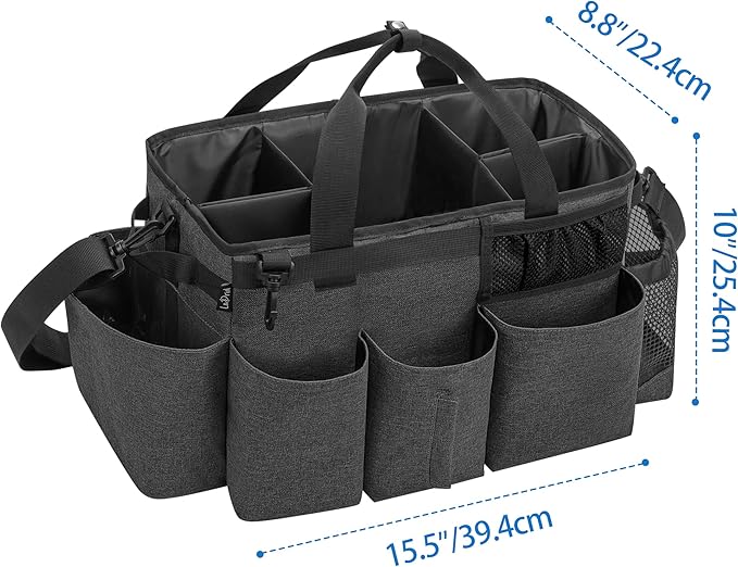 LoDrid Wearable Cleaning Caddy Bag with 4 Foldable Dividers, Black | Cleaning Supply Organizer with Shoulder Strap and Side Handles for Cleaners & Housekeepers - Image 6