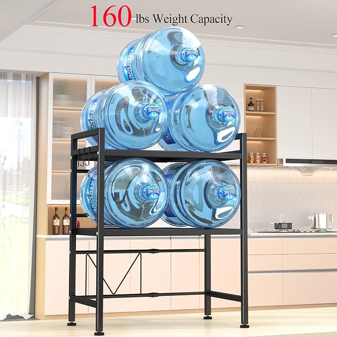 PUSDON 3-Tier Expandable Microwave Oven Rack, Countertop Baker's Rack Style Shelf, Heavy Duty Adjustable Standing Shelf with Hooks, 160lbs Capacity Kitchen Space Saver, Matte Black - Image 3