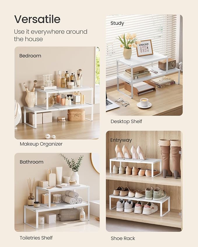 SONGMICS Spice Rack, Expandable Kitchen Countertop Shelf, Steel | Small Cupboard Organizer, Space-Saving, Tabletop, Matte White, BEQUE Collection UKCS402W01 - Image 5