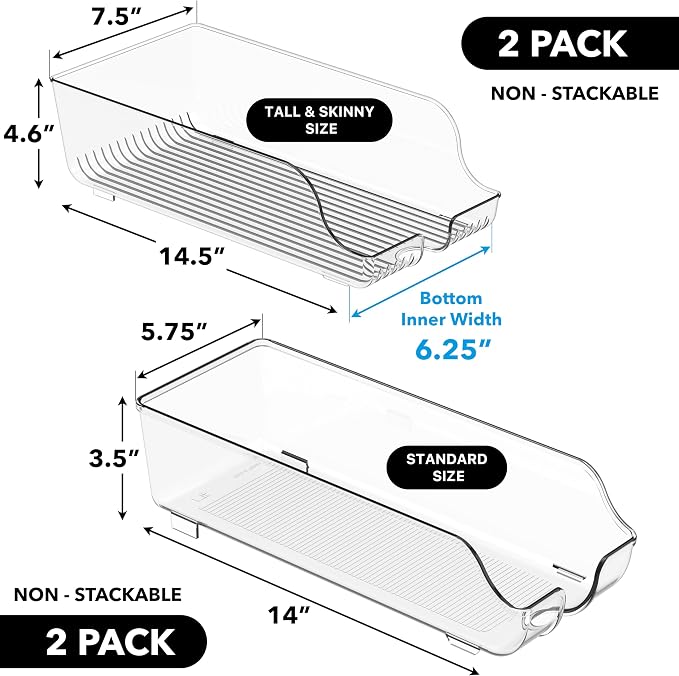 Simple Houseware 4-Pack Assorted Can Organizer for Refrigerator/Pantry | Clear, Set of 4 - Image 2