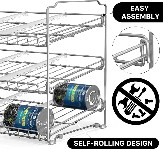 Simple Houseware Stackable Can Rack, Silver, Adjustable Plastic Dividers, Holds 36 Cans | Can Food Storage Dispenser for Pantry/Cabinet, Adjustable Dividers – 11.5" D x 17" W x 13.75" H - Image 5