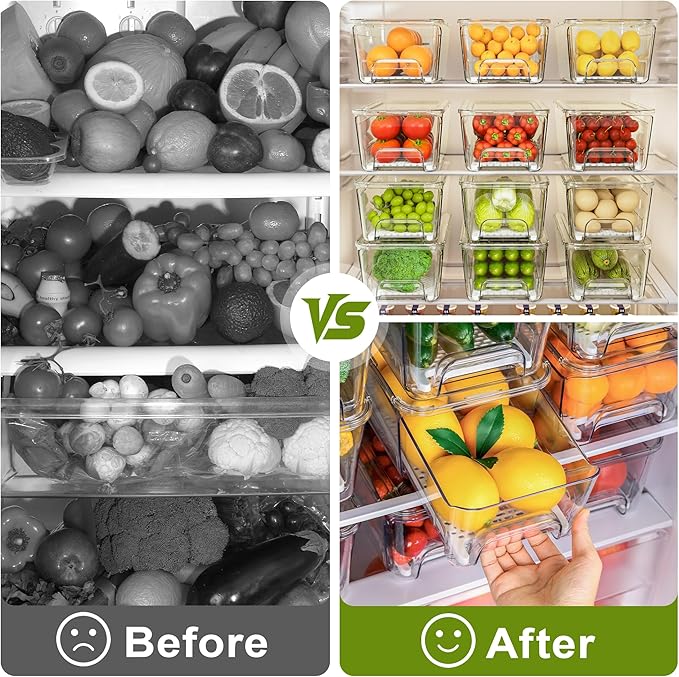 Imncya Fridge Organizer Bins, Clear Stackable Pull Out Fridge Drawer Organizer, Refrigerator Organizers and Storage Container for Fruits, Vegetables, Drinks, Food ( 2 Pack Clear) - Image 5