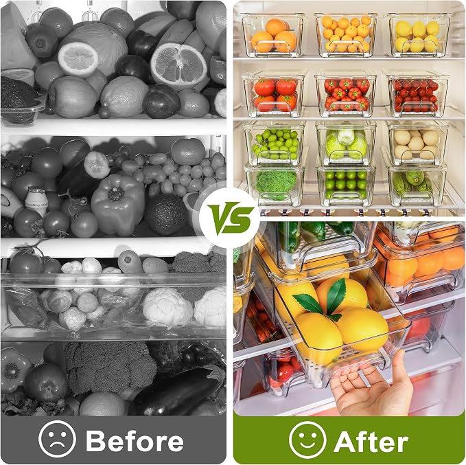 Imncya 6 Pack Stackable Pull-Out Fridge Organizer Drawers, Clear Refrigerator Drawer with Lids, Fridge Stackable Storage Drawers for Veggies, Fruits, Food Storage and Organizer - Image 4