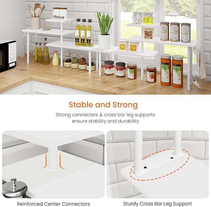 Kitchen Countertop Organizer Corner Shelf, Bathroom Counter Organizers and Storage, 3 Tier Wood Shelf Organizer Space Saver for Make Up, Dresser Table, Desktop, White - Image 5