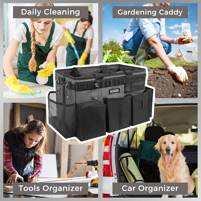 SCAVATA Wearable Cleaning Caddy Bag, Portable Cleaning Supplies Organizer | Cleaning Tool Storage with Handle & Shoulder Straps for Housekeepers, 4 Foldable Dividers, Home & Car Use, GraphiteGrey - Image 7