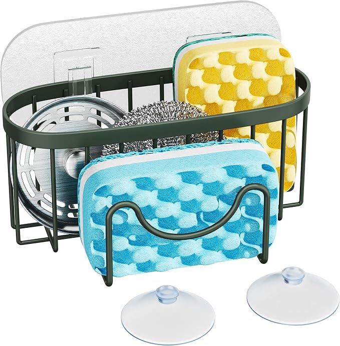 HapiRm Sponge Holder for Kitchen Sink - Sink Caddy with Unique M-Shaped, 2 Installation Methods Kitchen Organizer, Rustproof Stainless Steel Sponge Caddy - Green by HapiRm