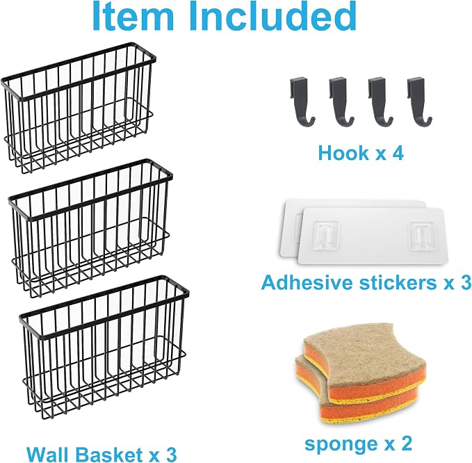 Kitchen Cabinet Door Organizer 3 pack, Lid Organizers Inside Cabinet with 2 Sponges, Foil and Plastic Wrap Organizer with 4 Hooks, for Aluminum Foil, Plastic Wrap, Black, (Small, Medium, Large) - Image 4