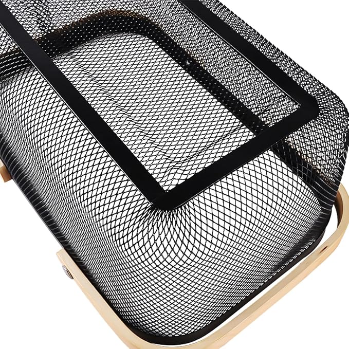 Portable Mesh Harvest Basket - Natural Bamboo Handle Foldable Organizer for Kitchen, Garden & Picnic | Ventilated Storage Bin with Rust-Proof Wire, Space-Saving Farmhouse Decor (Black) - Image 7