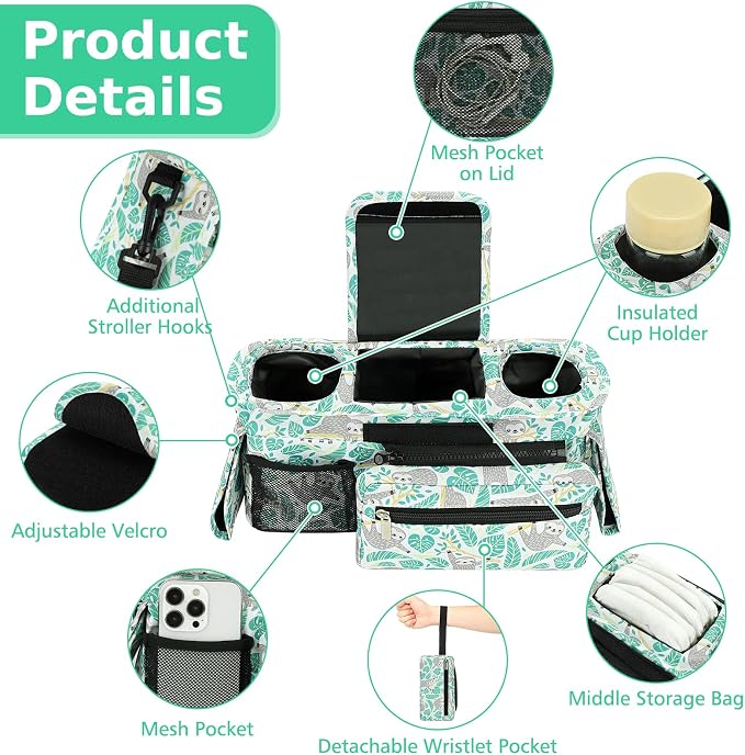 Accmor Universal Stroller Organizer with Insulated Cup Holder Detachable Phone Bag and Shoulder Strap,Stroller Bag Caddy Organizer for Uppababy, Baby Jogger, Britax Strollers - Image 4