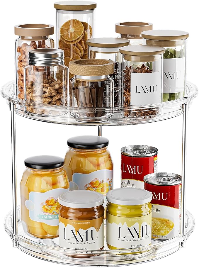 LAMU 2 Tier Lazy Susan Turntable Organizer for Cabinet, 9'' Rotating Spice Rack for Kitchen, Pantry, Countertop, Bathroom, Vanity, Under Sink, Medicine Cabinet Organizer, 1 Pack by YourHome-OrganizationHelper