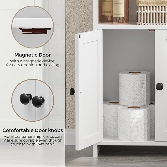 Homhedy Small Bathroom Storage Cabinet, Toilet Paper Storage Cabinet | Bathroom Floor Cabinet with Doors and Shelves, Bathroom Organizers for Small Spaces, 7.9" D x 14.6" W x 31" H, White - Image 5