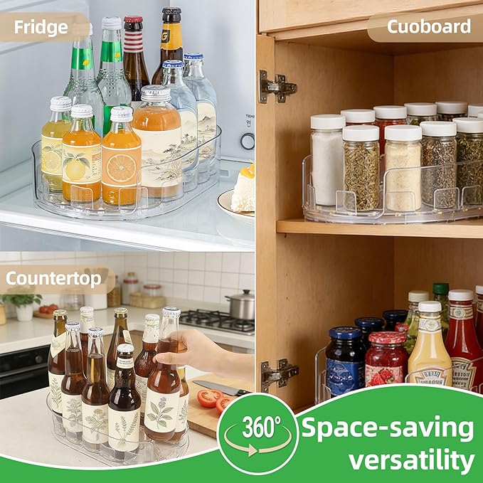 360°Rotating Organizer, Lazy Susan for Refrigerator, 13x8.5 Inch Kitchen Organizer for Fridge, Cabinet, Clear - Image 4