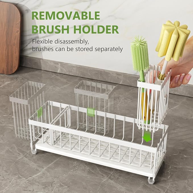 Cisily Extra Large Sink Caddy Organizer with Drying Stone, White Sponge Holder for Kitchen, Dish Brush Holder for Countertop, Kitchen Decor Storage and Essentials - Image 5