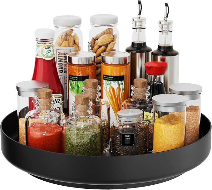 Ovicar Lazy Susan Turntable Organizer - 13 inch Rotating Spice Rack Metal Lazy Susan for Cabinet Pantry Kitchen Countertop Bathroom Refrigerator Table Storage, Black by OVICAR