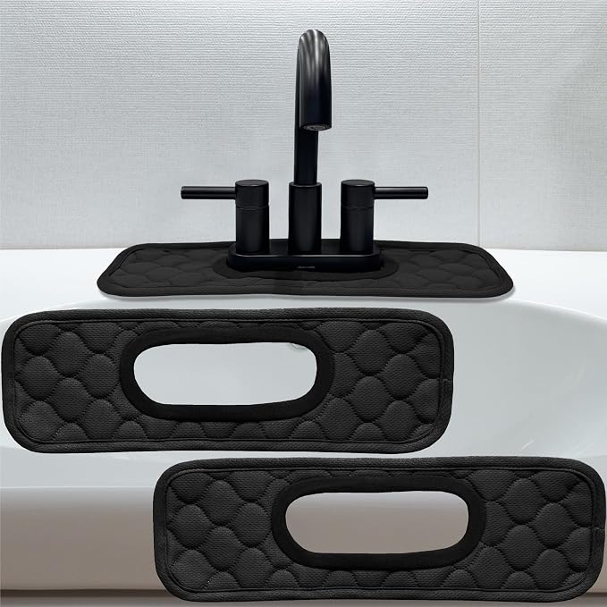 Bathroom Sink Splash Guard Oval-Hole Rectangle-Hole: AHA HOMEWARE, Faucet Mat for Bathroom Sink Oval Base, Bathroom Sink Water Splash Guard Centerset Rectangle Base (Black & Black) by AHAHOMEWARE