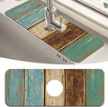 MCALK Wood Pattern Teal Kitchen Sink Faucet Mat Splash Guard, Absorbent Quick-Dry Kitchen Sink Mat - Ideal for Splash Guard & Drip Catching with Farmhouse Art Decor( 1pc 15"x5.5") by MCALK