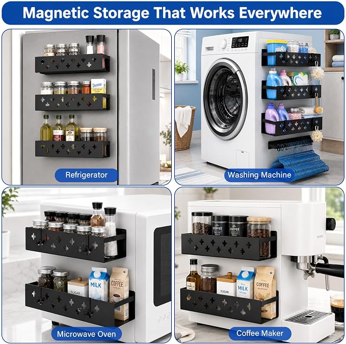 Linidcoud Laundry Room Organization, 3 Pack Magnetic Shelves Laundry Organizer, Strong Multipurpose Magnetic Shelf for Bathroom Kitchen Fridge Organization - Image 6