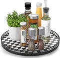 AMH 13-Inch Black and White Checkerboard Lazy Susan with Oak Wood Base | Smooth rotating oak tray with walnut finish for dining tables, kitchen counters, pantries and cabinet storage. by AMH