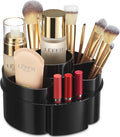 Masirs Small 360 Rotating Makeup Organizer, 5 Compartments, Round Black | Small 360 Rotating Makeup Organizer, 5 Compartments, Acrylic Mini Lazy Susan, Vanity Bathroom Counter, Round Black by Masirs