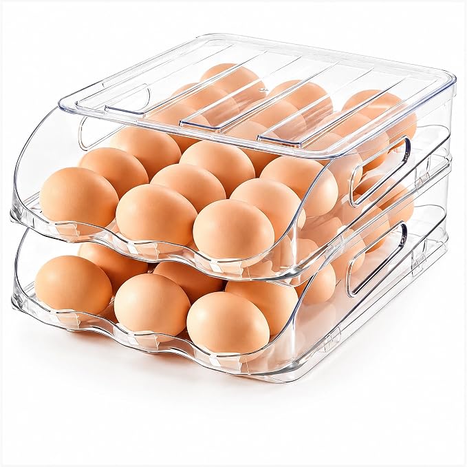 SMRCAD 36-Egg Dispenser with Silicone Bumpers, Auto-Rolling, Stackable | BPA-free food-grade PET | Stackable with lid | Built-in handle | Fits Large to Jumbo Eggs | Hand wash only by SMRCAD