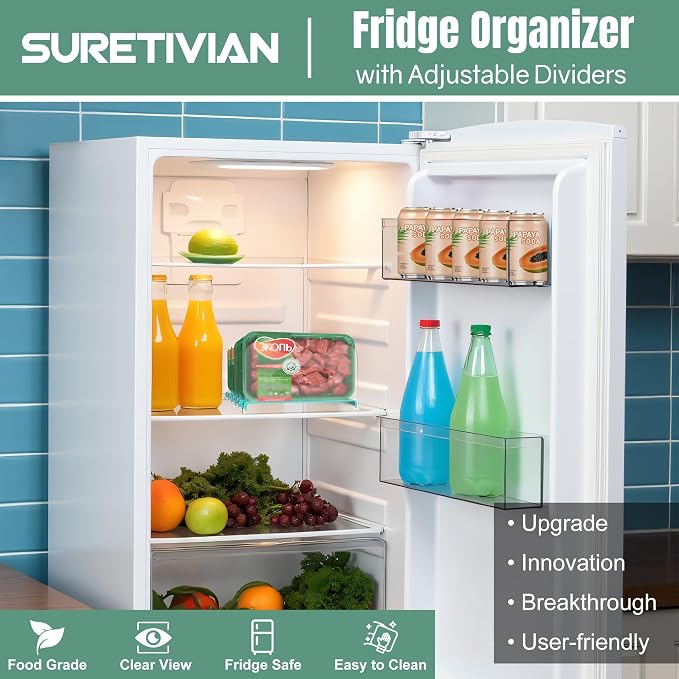 Freezer Organizer,12" Visible Fridge Organizer Rack with Removable Dividers | Freely Adjustable,Easy to Pull Out and Carry Handle, Fits Refrigerator Frozen Meals, Lunch Meat Box, Cheeses, Mint Green - Image 2