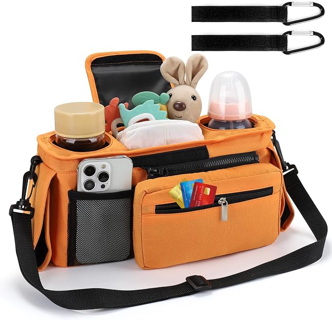 Accmor Universal Stroller Organizer with Insulated Cup Holder Detachable Phone Bag and Shoulder Strap,Stroller Bag Caddy Organizer for Uppababy, Baby Jogger, Britax Strollers - Image 2