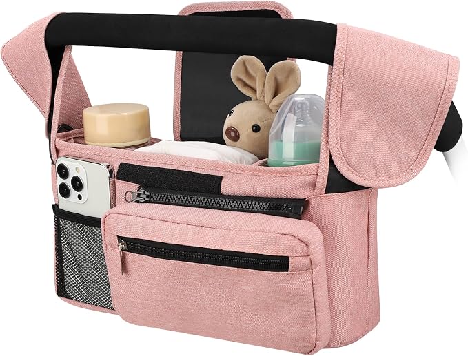 Accmor Universal Stroller Organizer with Insulated Cup Holder Detachable Phone Bag and Shoulder Strap,Stroller Bag Caddy Organizer for Uppababy, Baby Jogger, Britax Strollers by Accmor