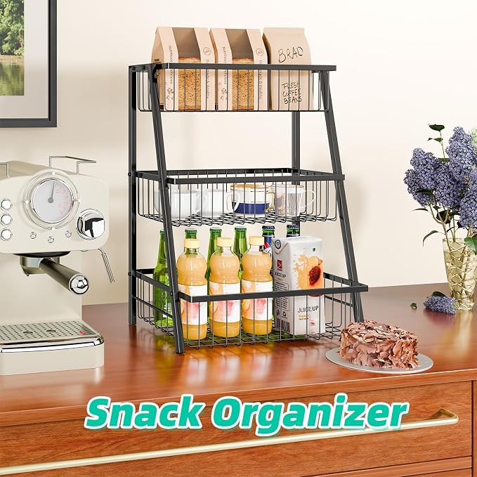 Simple Trending 3-Tier Trapezoidal Fruit Basket with 4 Banana Hooks, Extra Large Metal Wire Kitchen Organizer for Countertop - Rust-Proof for Fruits, Vegetables, Snacks, Bread Storage, Black - Image 6