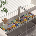 Kitchen Sink Splash Guard Faucet Mat 24" X 5.5" Talavera Mexican Tiles Absorbent Fast Drying Mat Faucet Draining Mat Sink Splash Guard Behind Faucet Drip Catcher for Kitchen Bathroom by Unknown