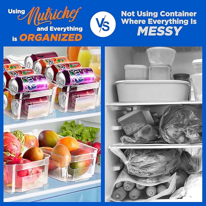 NutriChef Refrigerator Organizer Bins 6-Piece - Plastic Storage Bins with Egg Holder - For Fridge, Freezer, Kitchen, Cabinet, Countertops, Pantry - Stackable Food & Drink Containers, 14.5"x7" - Clear - Image 5