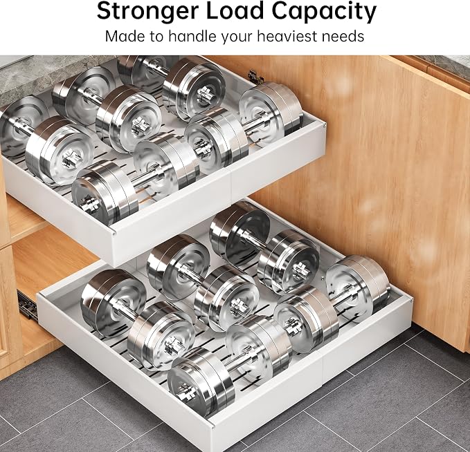 Pull out Cabinet Organizer, 2 pack, 16.5" Deep Heavy Slide out Drawers, Upgrade Three Triple-Slide Rail Systems, Expandable 12.8"-20.8" Roll out Shelf Storage for Kitchen Base Cabinet Organization - Image 6