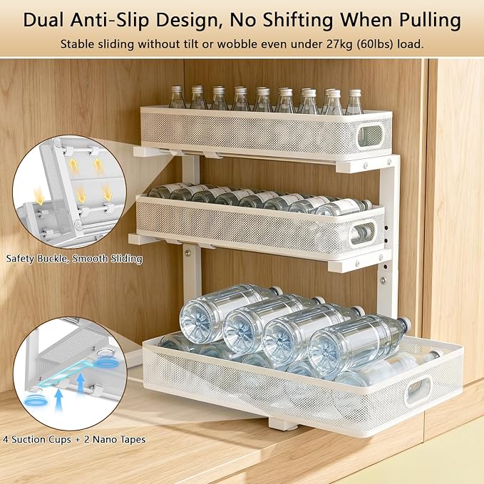 Under Sink Organizer, 2-Pack 3-tier Under Sink Storage Organizer Adjustable Height Easy Assembly Pull Out Cabinet Organizers Basket for Bathroom Kitchen Pantry Home Organization - Image 6