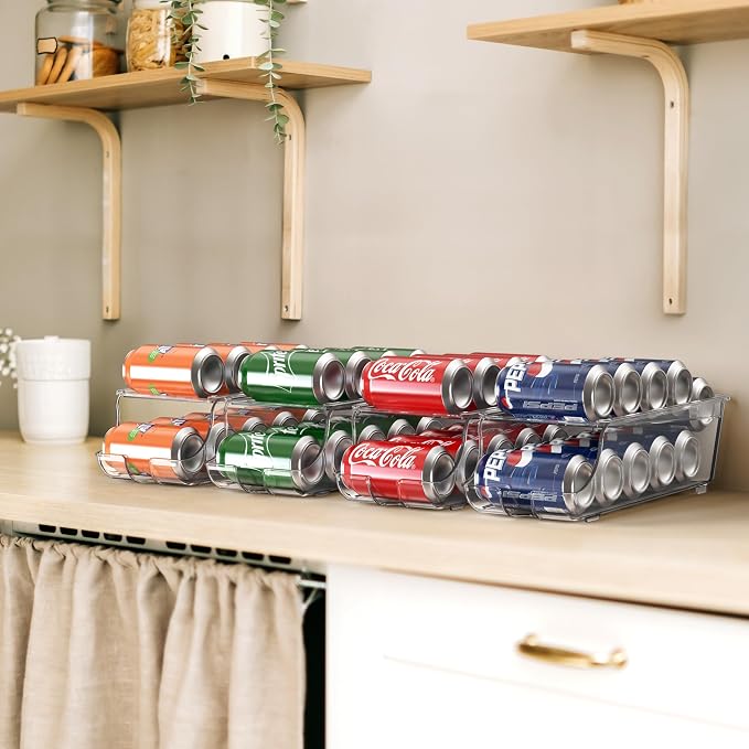 Simple Houseware 4-Pack Auto-Rolling Beverage Can Organizer for Fridge | Clear, Set of 4, Front-Loading Soda Dispenser with Smooth Glide Design, Space-Saving Refrigerator Storage Bins - Image 6