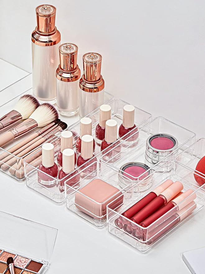 SMARTAKE 22 PCS Drawer Organizer, 4-Size Desk Bathroom Drawer Organizer | 4-Size Storage Tray with Non-Slip Silicone Pads for Makeup, Jewelries, Utensils in Bedroom Dresser, Office and Kitchen, Clear - Image 3