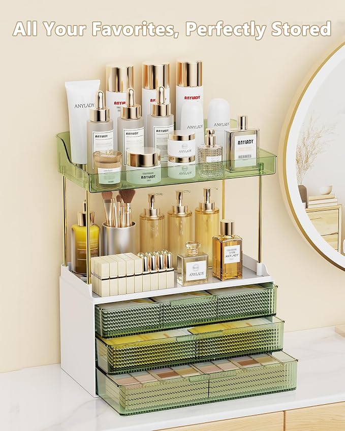 Anylady Bathroom Organizers and Storage, Makeup Organizer (Sturdy Durable Attractive), Ideal for Vanity, Countertop, Counter, Perfume, Skincare, Cabinet, Cosmetic, Dresser Organizer (Green) - Image 2