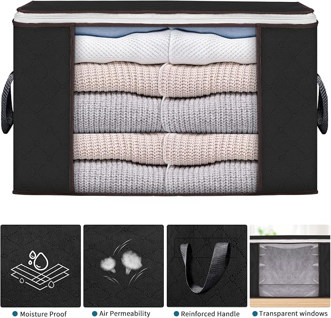 90L Large Storage Bags, 3 Pack Clothes Storage Bins Closet Organizers | Foldable Storage Containers, with Reinforced Handle, for Clothing, Blanket, Comforters, Bed Sheets, Pillows and Toys - Image 4
