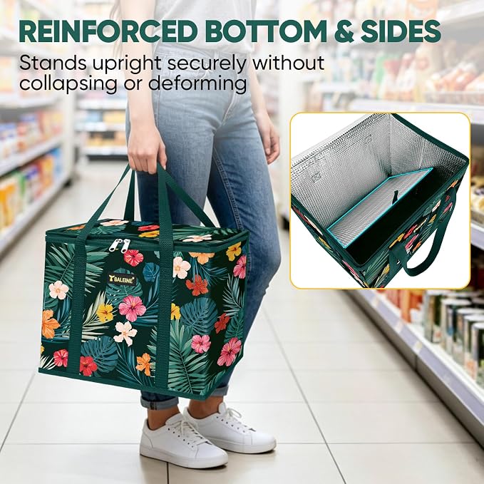 BALEINE 3PK Insulated Reusable Grocery Bag, Heavy Duty Shopping Tote | Foam & Foil Insulation, 9" Long Handles, Reinforced Bottom Keeps Upright, Fold Flat Storage, Water-Resistant Shopping Bag - Image 3
