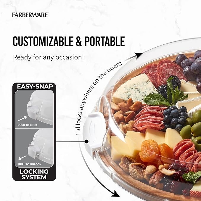 FARBERWARE Build-a-Board Cutting Board with Single Compartment and Clear Locking Lid for Charcuterie, Snacks, and More, Acacia - Image 7
