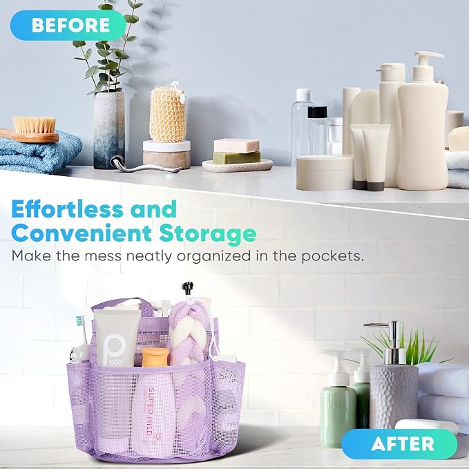 EUDELE 2 Pack Mesh Shower Caddy Portable for College Dorm Room Essentials, Shower Caddy Dorm with 9-Pocket Large Capacity,Shower Bag for Beach,Swimming,Gym All Black+All Pink - Image 8