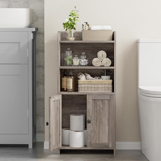Homhedy Small Bathroom Storage Cabinet, Toilet Paper Storage Cabinet | Bathroom Floor Cabinet with Doors and Shelves, Bathroom Organizers for Small Spaces, 7.9" D x 14.6" W x 31" H, Greige - Image 7