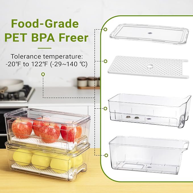 Imncya 6 Pack Stackable Pull-Out Fridge Organizer Drawers, Clear Refrigerator Drawer with Lids, Fridge Stackable Storage Drawers for Veggies, Fruits, Food Storage and Organizer - Image 8